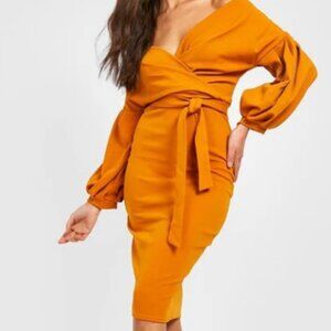 BOHO Off the Shoulder Midi Wrap Dress Size 14